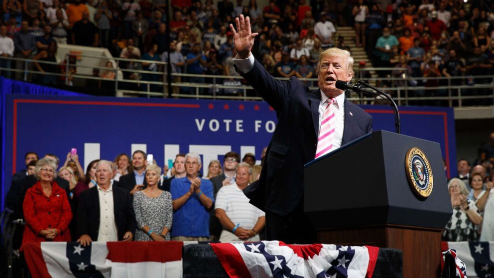 President Donald Trump speaks during a campaign rally for Senate candidate Luther Strange, Sept. 22, 2017, in Huntsville, Ala.