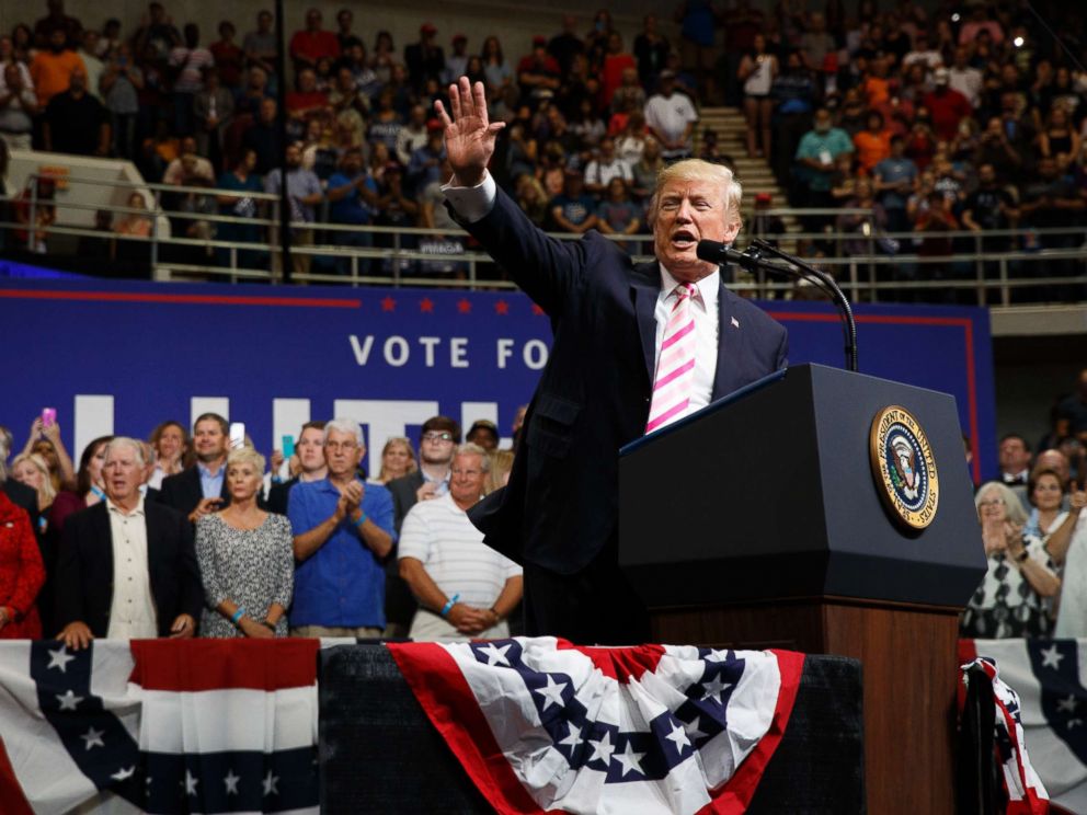 PHOTO: President Donald Trump speaks during a campaign rally for Senate candidate Luther Strange, Sept. 22, 2017, in Huntsville, Ala.