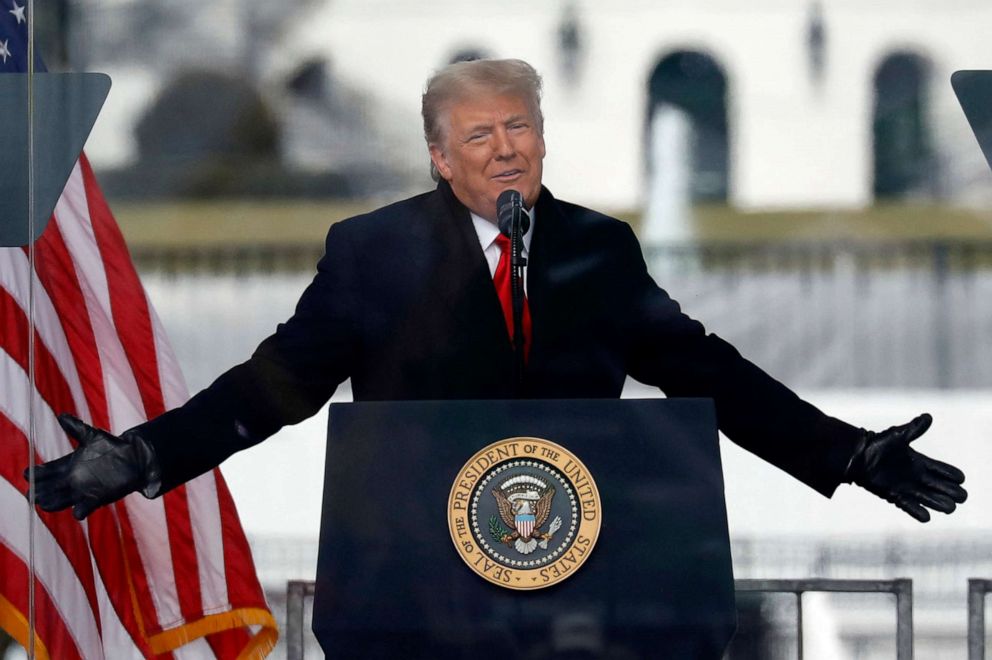 PHOTO: In this Jan. 6, 2021, file photo, President Donald Trump speaks to his supporters at Save America Rally on the Ellipse near the White House in Washington, D.C.