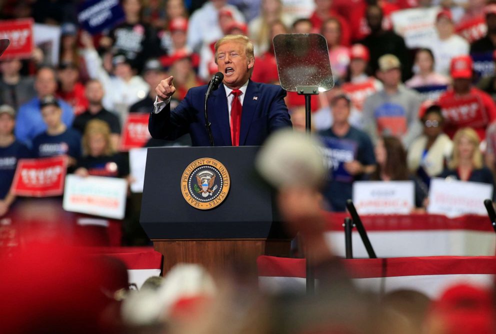 PHOTO: President Donald Trump speaks to supporters during a rally, March 2, 2020, in Charlotte, N.C.
