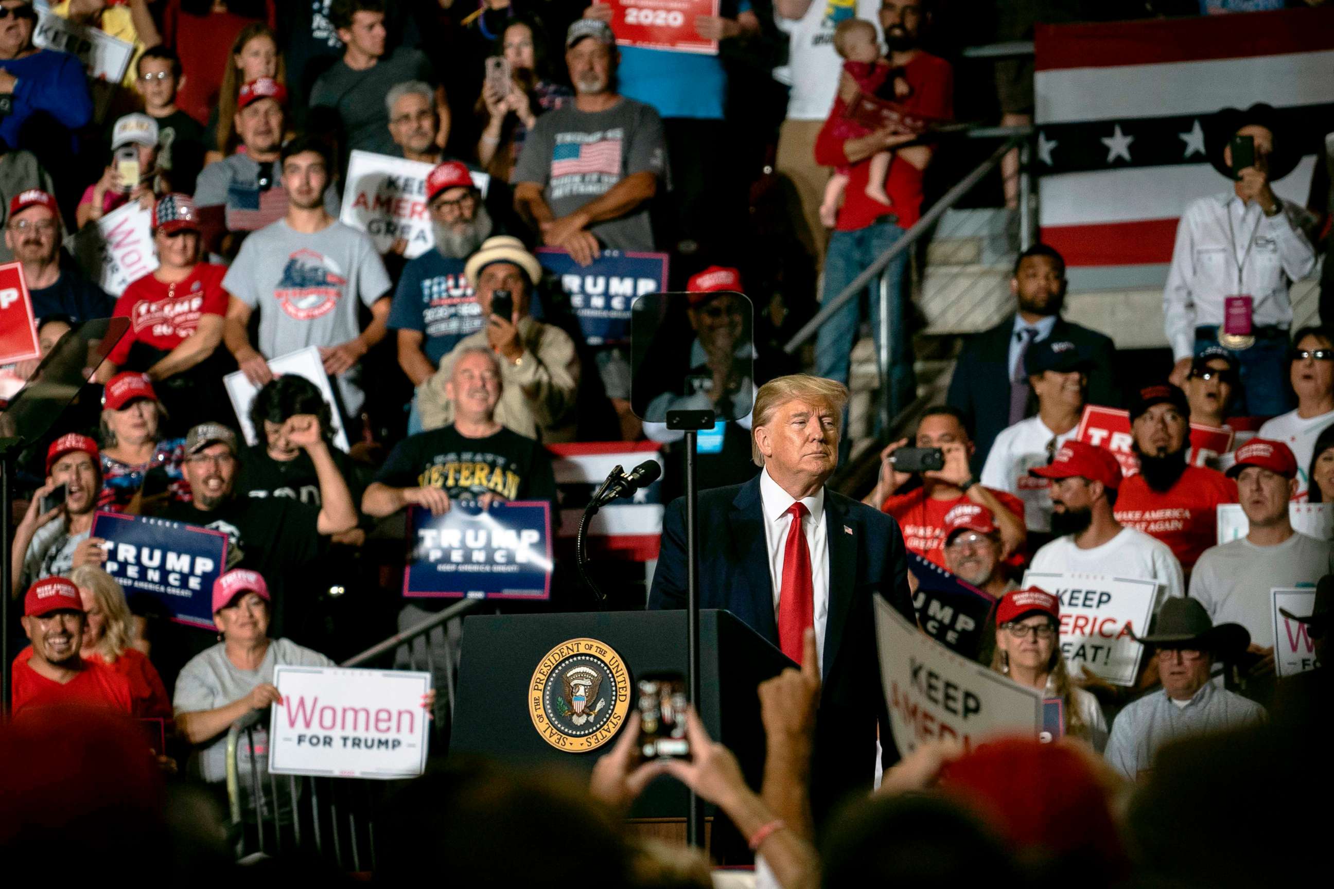 PHOTO: President Donald Trump speaks during his campaign rally in Rio Rancho, New Mexico, on Sept. 16, 2019.