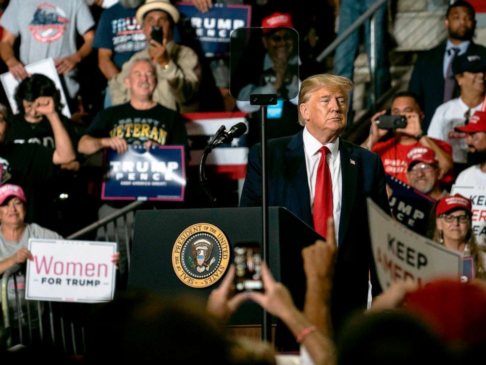 PHOTO: President Donald Trump speaks during his campaign rally in Rio Rancho, New Mexico, on Sept. 16, 2019.
