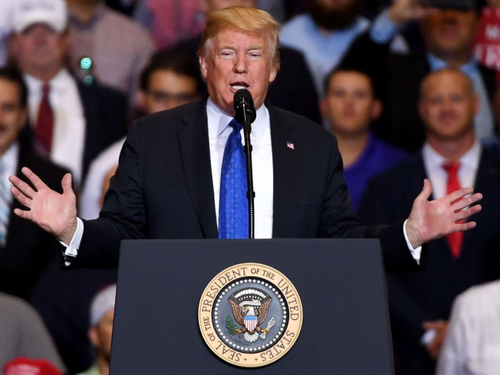 PHOTO: President Donald Trump speaks during a campaign rally at the Las Vegas Convention Center on Sept. 20, 2018, in Las Vegas. 