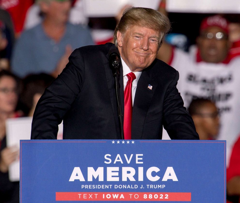 PHOTO: Donald Trump holds a Save America Rally at the Iowa State Fairgrounds, Oct. 9, 2021, in Des Moines, Iowa.