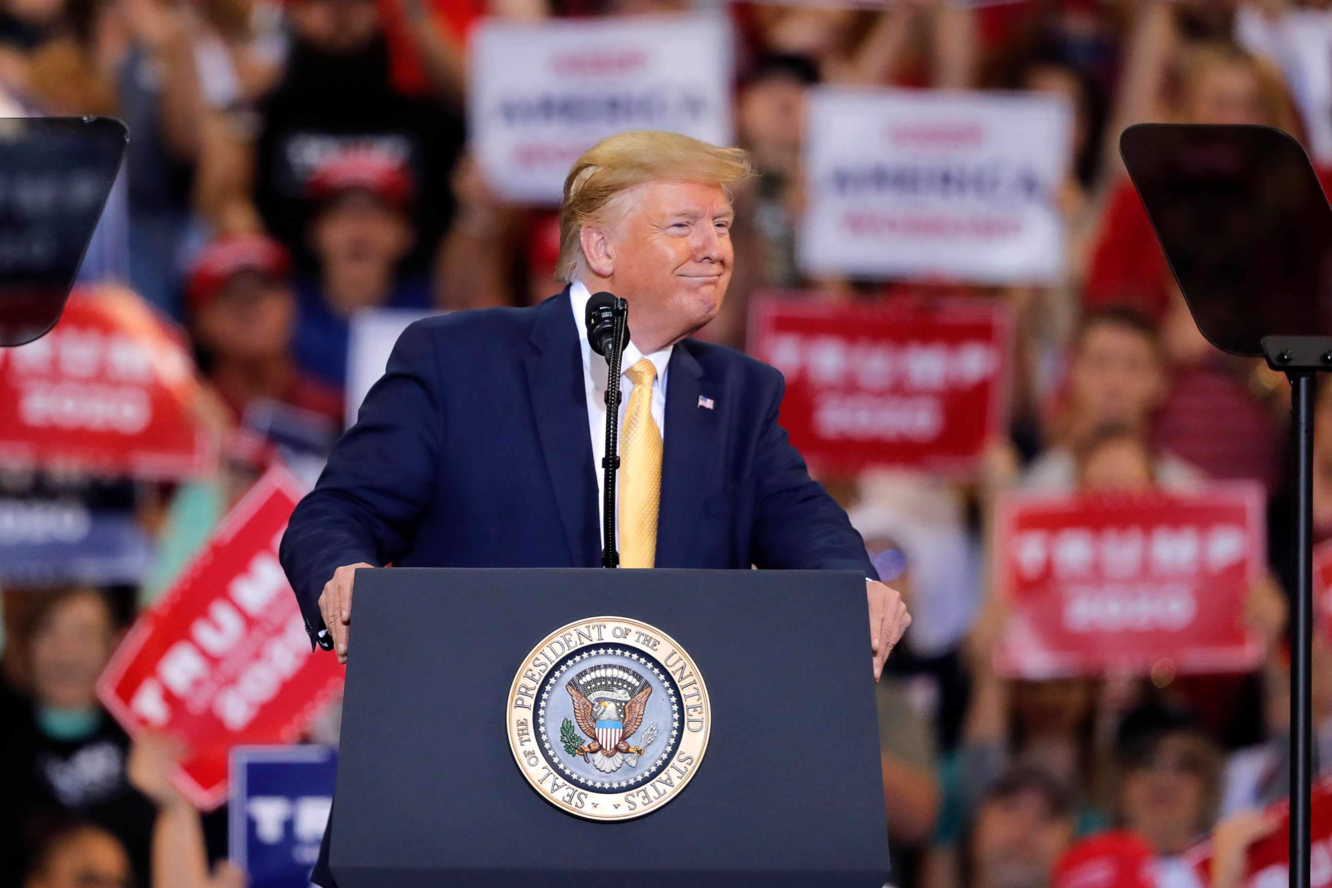 PHOTO: President Donald Trump speaks at a campaign rally in Lake Charles, La., Oct. 11, 2019.