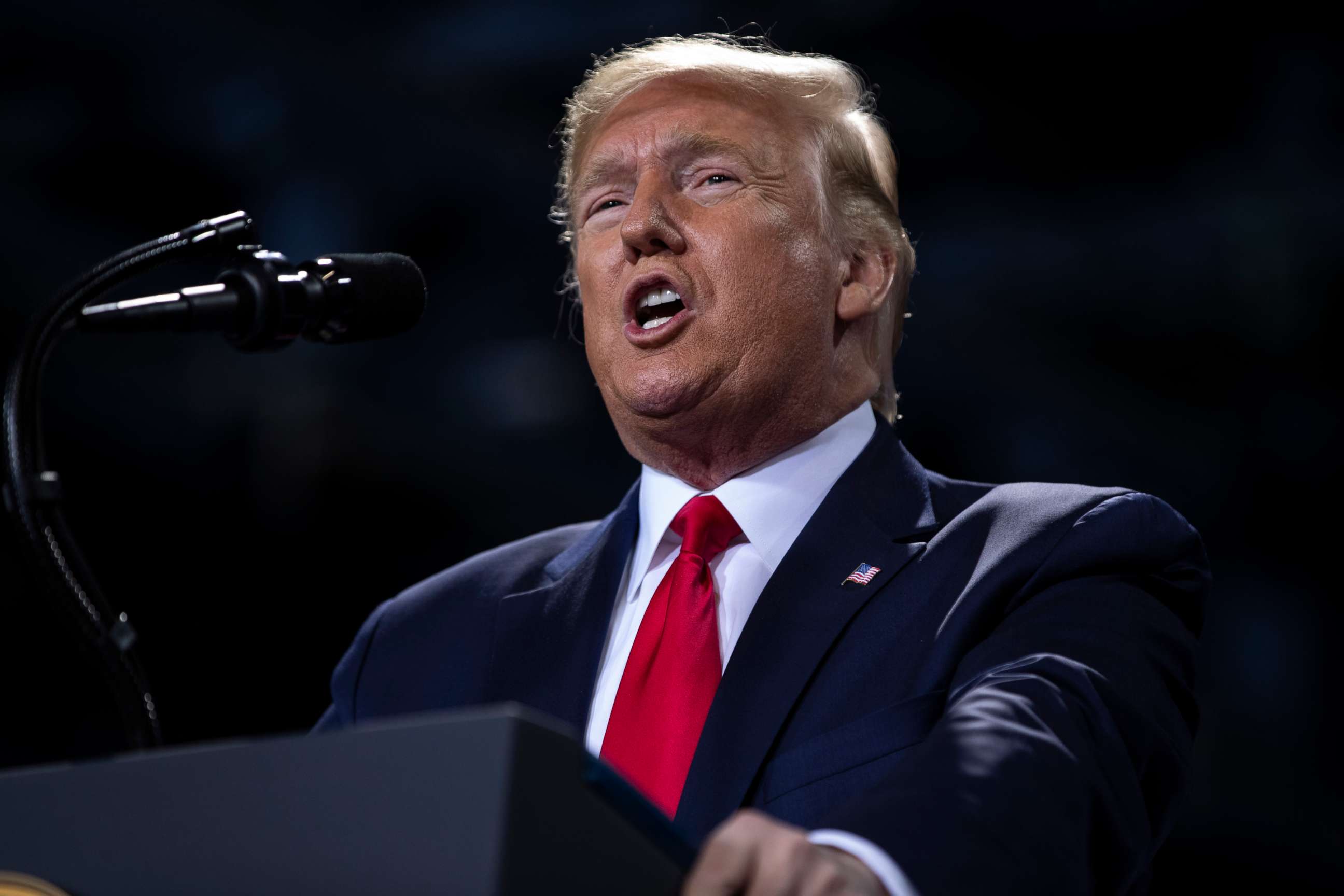 PHOTO: President Donald Trump speaks during a campaign rally at Kellogg Arena, Dec. 18, 2019, in Battle Creek, Mich.