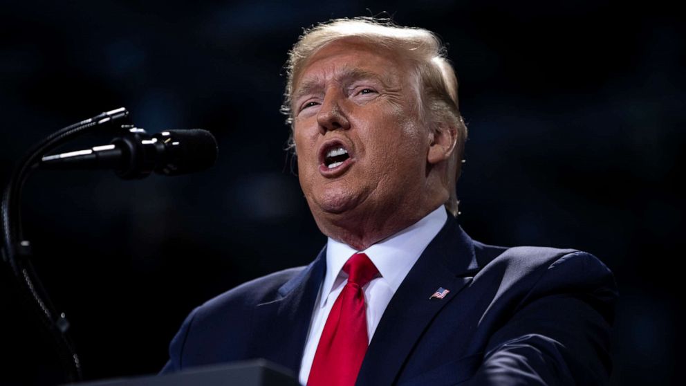 PHOTO: President Donald Trump speaks during a campaign rally at Kellogg Arena, Dec. 18, 2019, in Battle Creek, Mich.