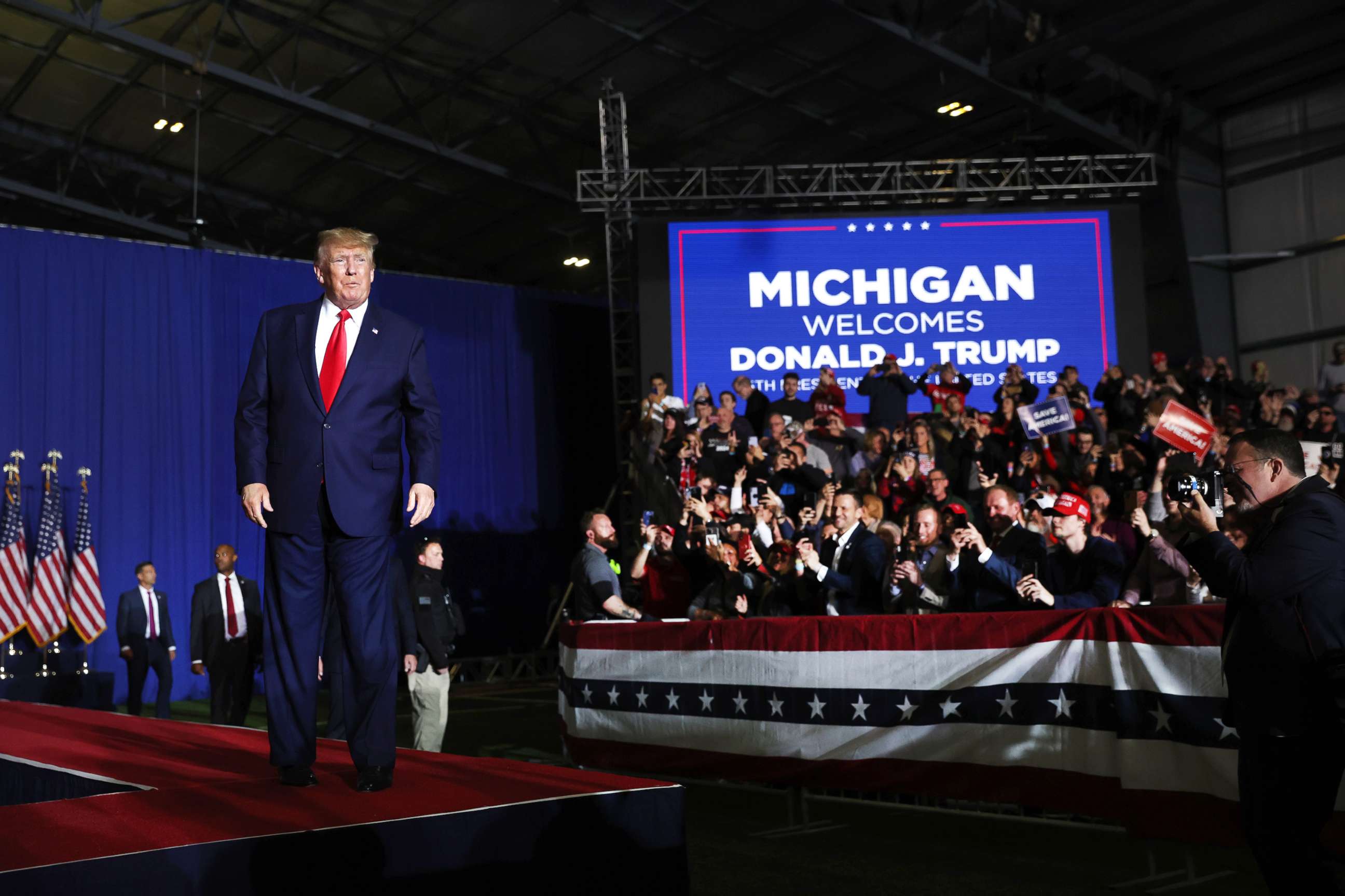 PHOTO: Former President Donald Trump arrives at a rally on April 02, 2022 near Washington, Michigan.