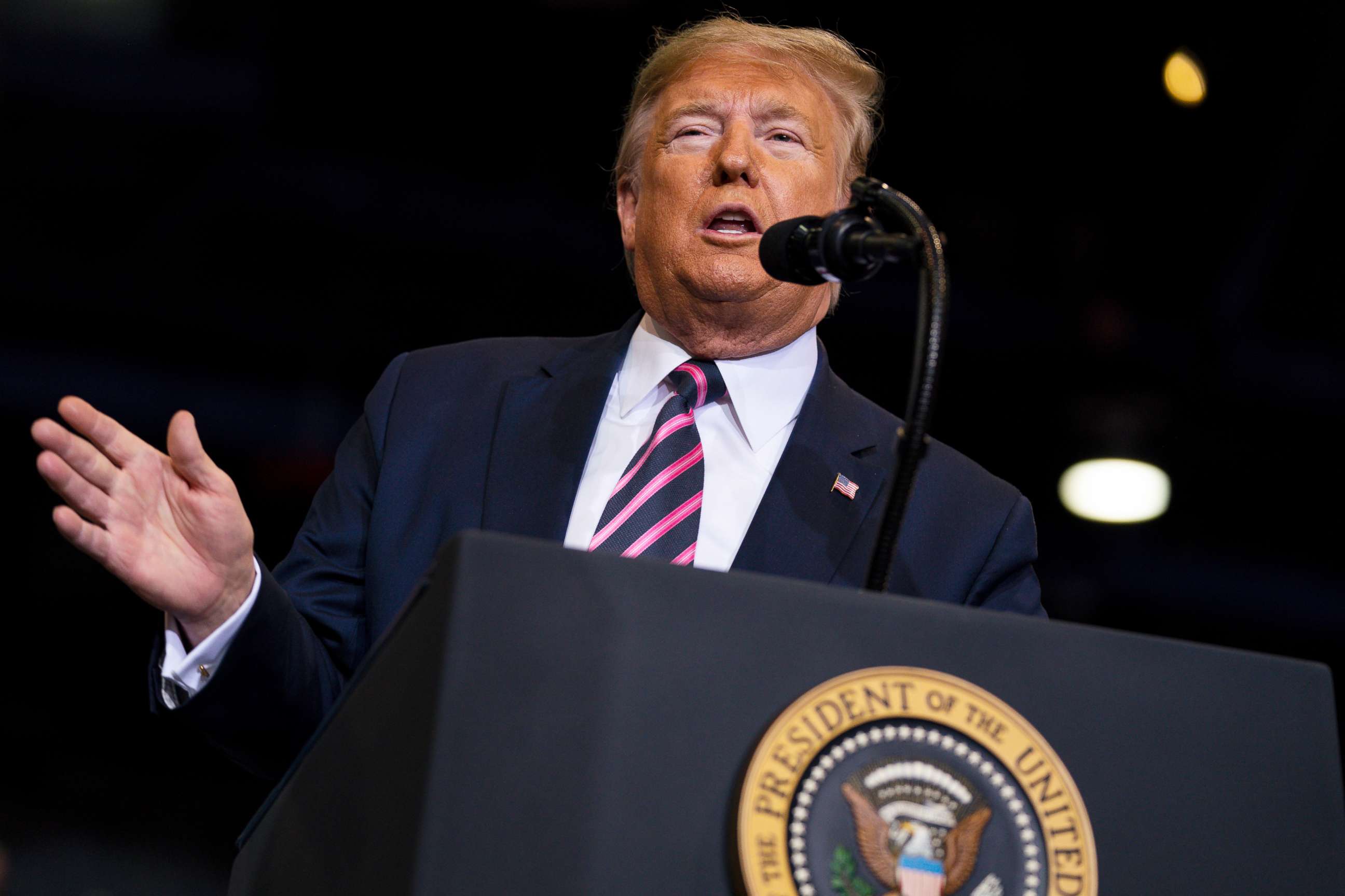 PHOTO: President Donald Trump speaks during a campaign rally at the Las Vegas Convention Center, Feb. 21, 2020, in Las Vegas.