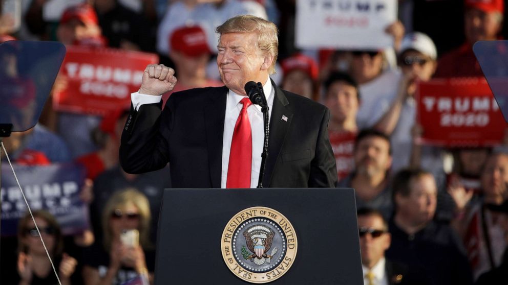 PHOTO: President Donald Trump gestures during a campaign rally in Montoursville, Pa., May 20, 2019.