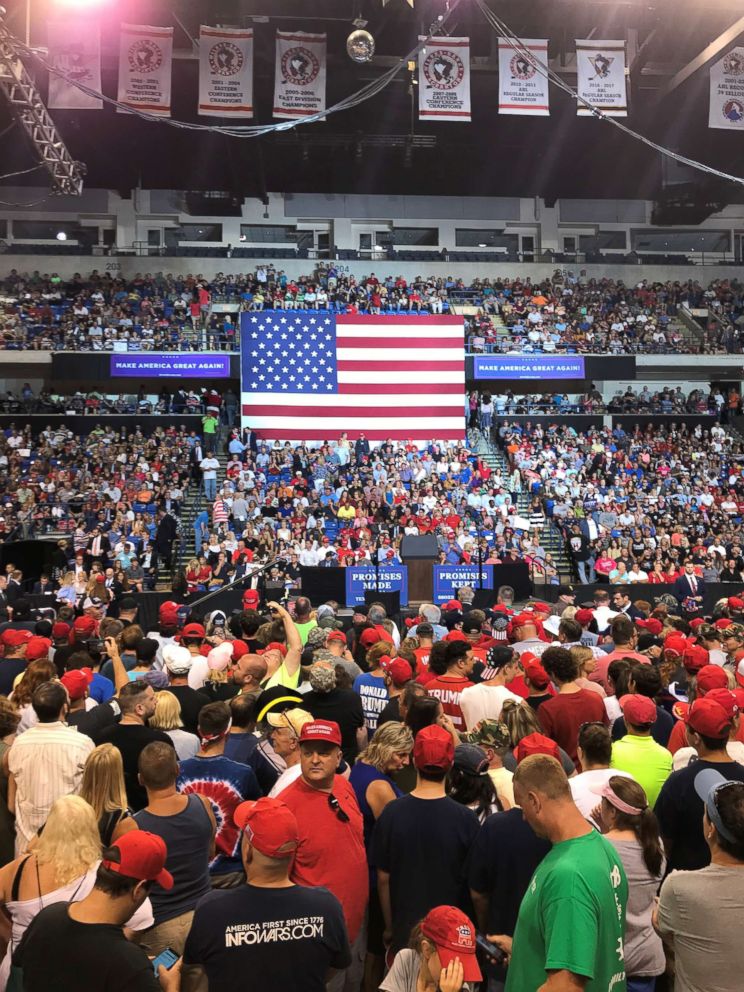 PHOTO: Trump supporters who attended his rallies treated reporters with a mix of hatred and friendliness on Aug. 2, 2018, in Wilkes-Barre, Pa.