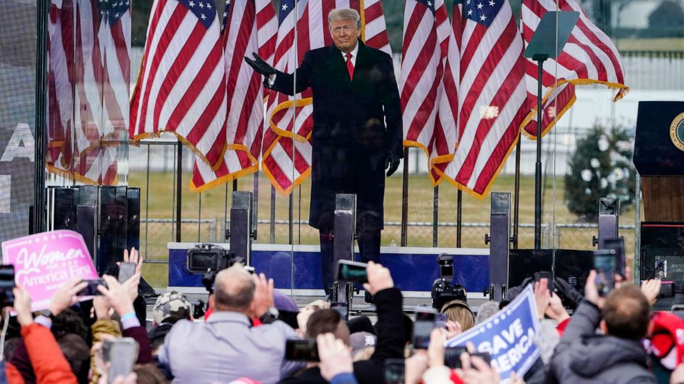 PHOTO: President Donald Trump arrives to speak at a rally Wednesday, Jan. 6, 2021, in Washington D.C.