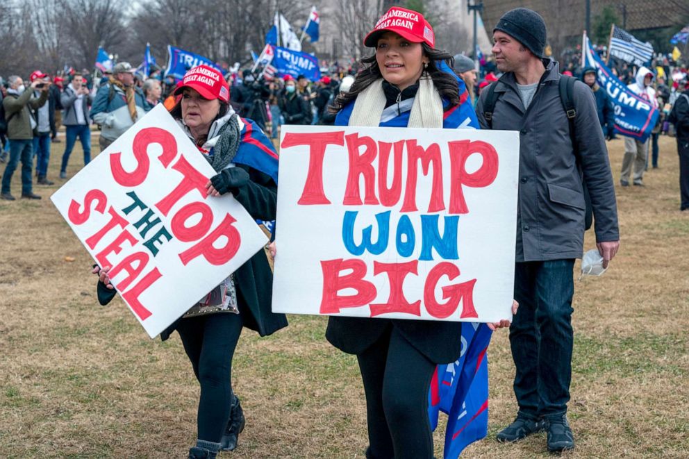 PHOTO: People attend a rally in support of President Donald Trump on Jan. 6, 2021, in Washington.