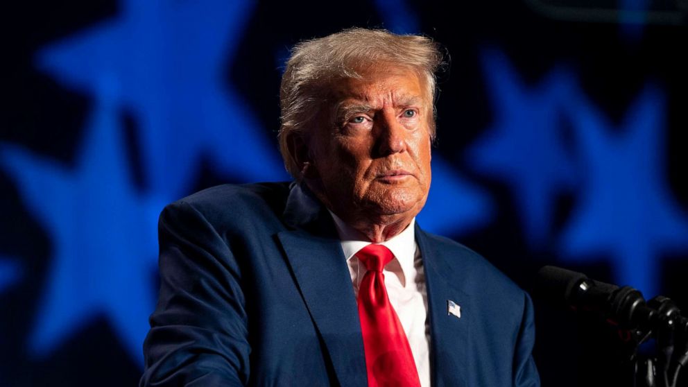 PHOTO: Former President Donald Trump speaks at the 56th annual Silver Elephant Gala in Columbia, S.C., on Aug. 5, 2023.