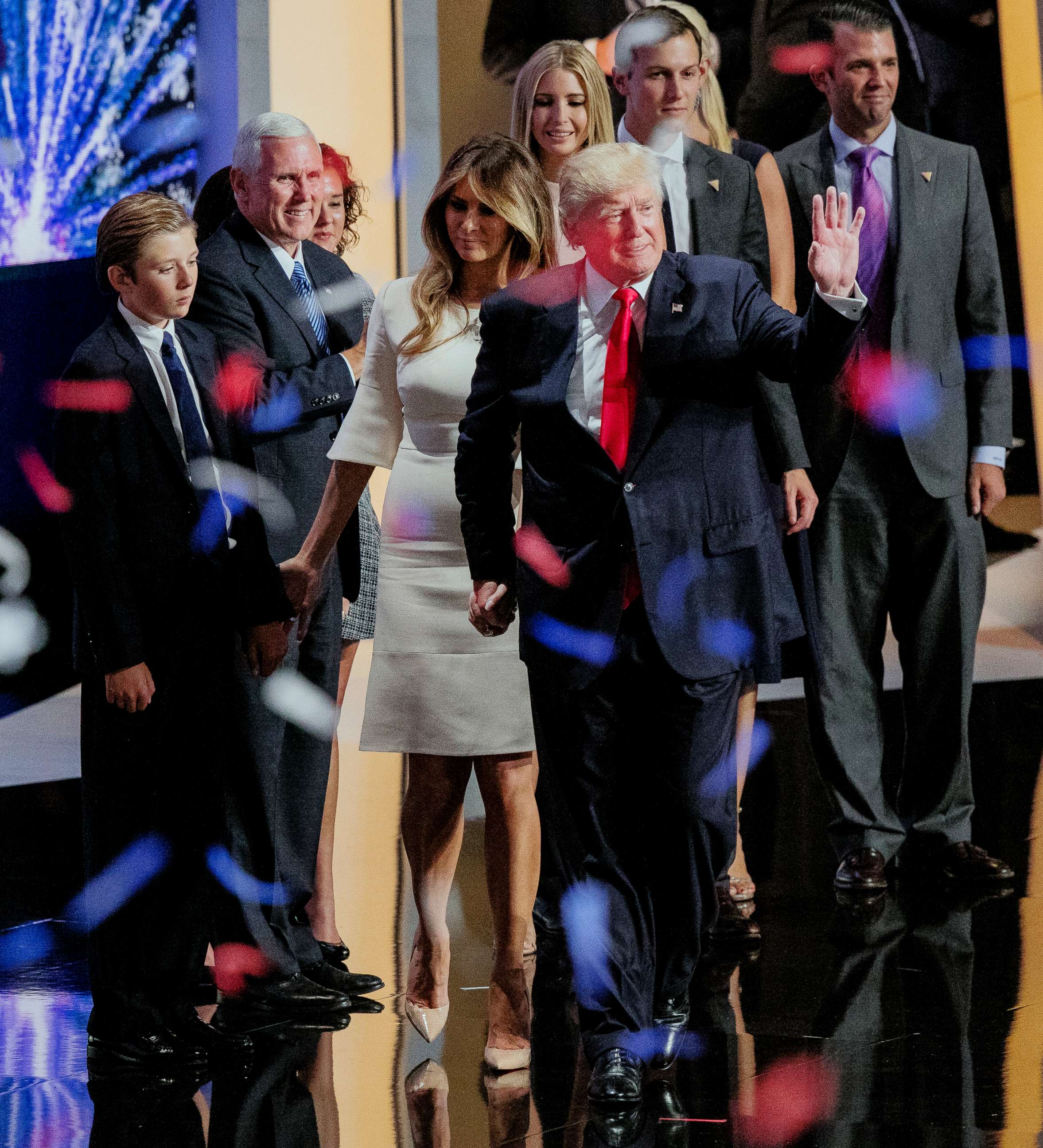 PHOTO: Presidential candidate Donald Trump, Melania Trump, and family take the stage during the Republican National Convention in Cleveland, Ohio, July 21, 2016.