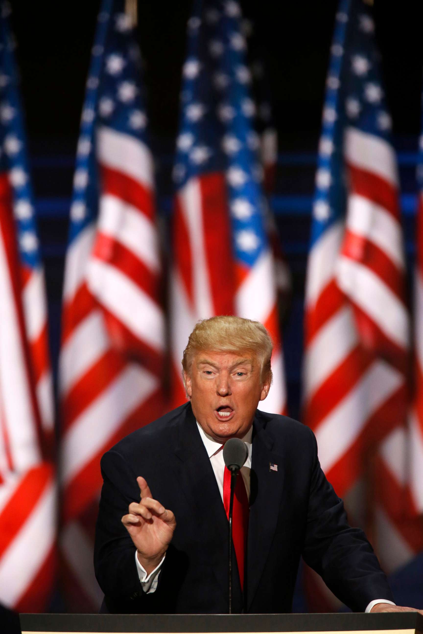 PHOTO: Donald Trump addresses the delegates and celebrates his nomination on the final night of the Republican National Convention in Cleveland, July 21, 2016.
