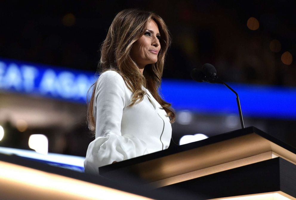 PHOTO: Melania Trump addresses delegates on the opening day of the Republican National Convention in Cleveland, July 18, 2016. 