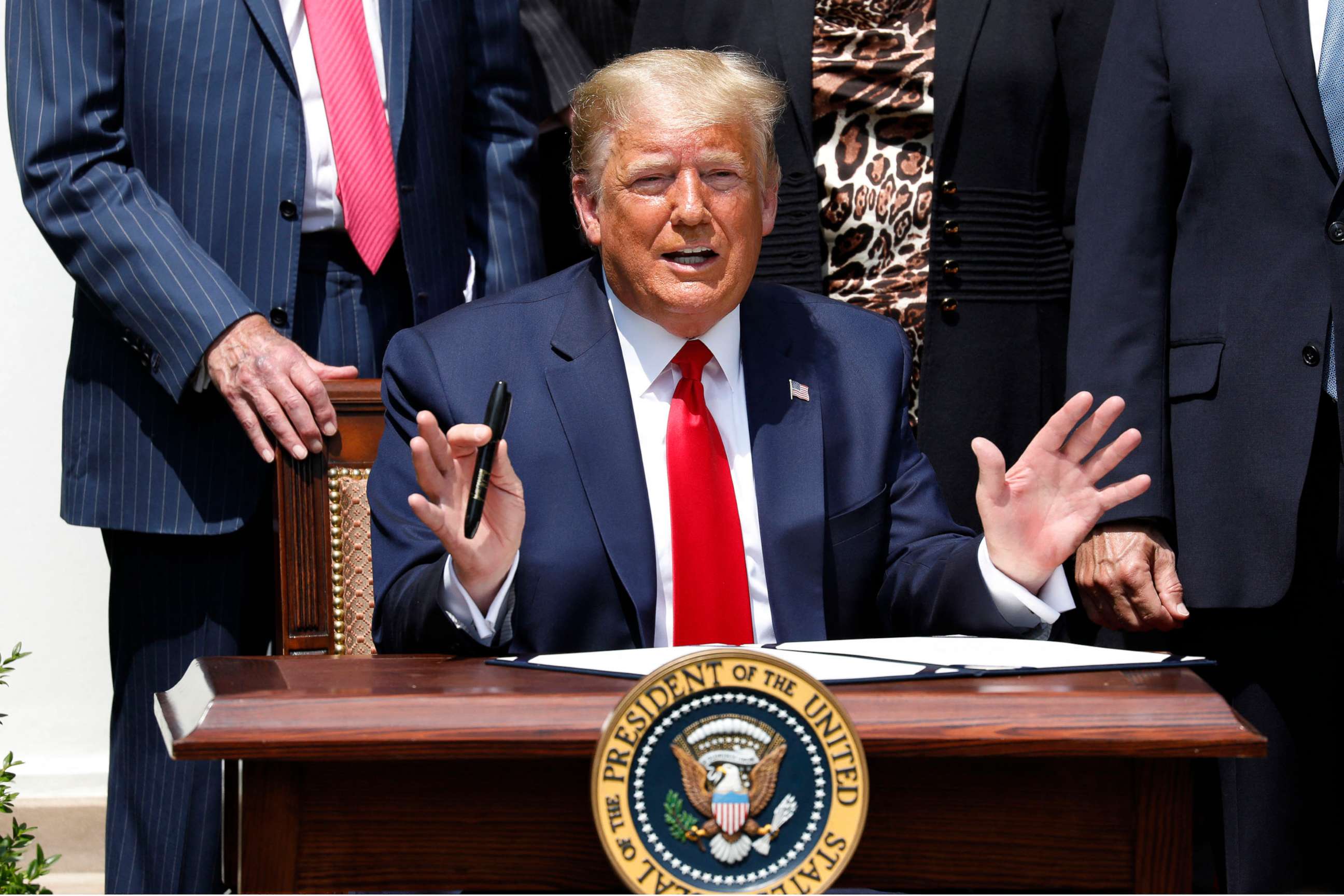 PHOTO: President Donald Trump declines to answers questions form journalists before signing H.R. 7010 - PPP Flexibility Act of 2020 in the Rose Garden of the White House in Washington on June 5, 2020.