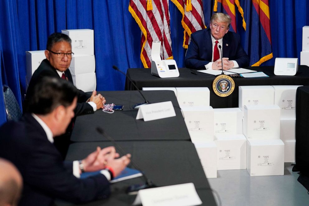 PHOTO: President Donald Trump speaks during a roundtable on supporting Native Americans, May 5, 2020, in Phoenix.