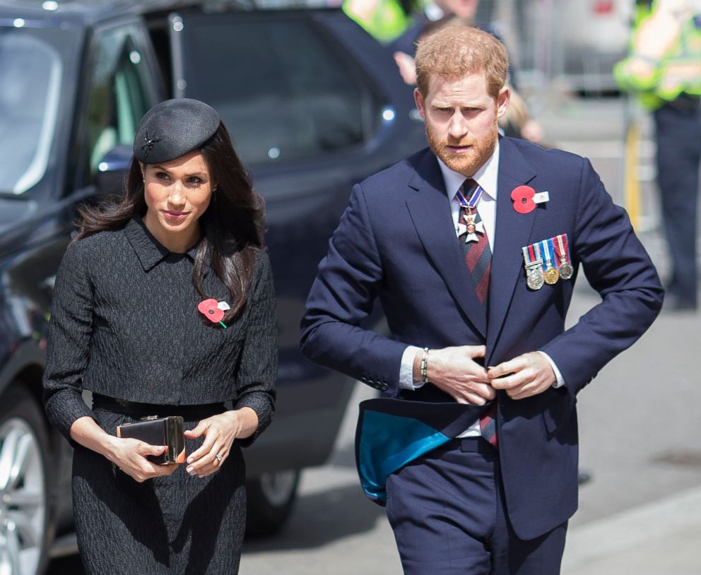 PHOTO: Meghan Markle and Prince Harry arrive for the ANZAC Day service at Westminster Abbey, London, UK, April 25, 2018.