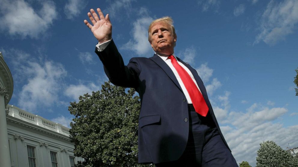 PHOTO: President Donald Trump waves as he departs on travel to the Camp David presidential retreat from the South Lawn at the White House in Washington, May 1, 2020. 