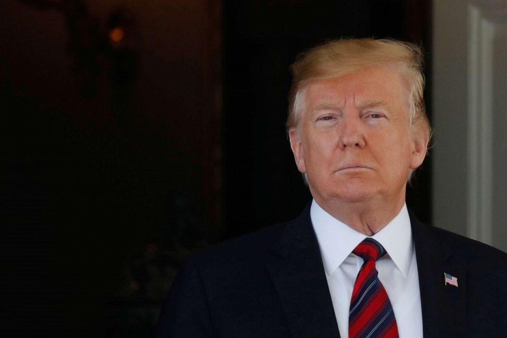 PHOTO: President Donald Trump awaits the arrival of Swiss Federal President Ueli Maurer at the White House, May 16, 2019.