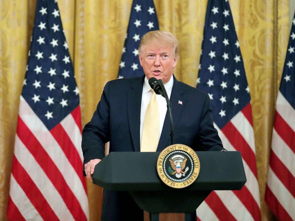 PHOTO: President Donald Trump speaks during a social media summit meeting with prominent conservative social media figures in the East Room of the White House, July 11, 2019.
