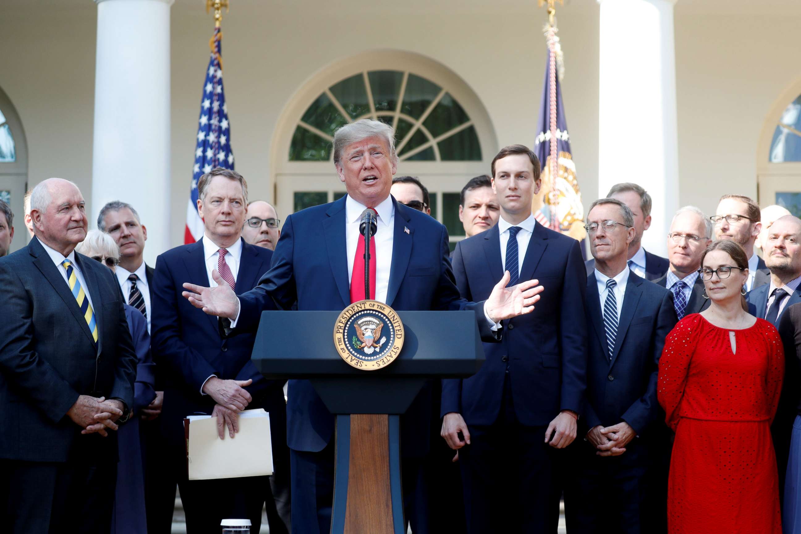 PHOTO: President Donald Trump delivers remarks on the United States-Mexico-Canada Agreement (USMCA) during a news conference in the Rose Garden of the White House in Washington, Oct. 1, 2018.
