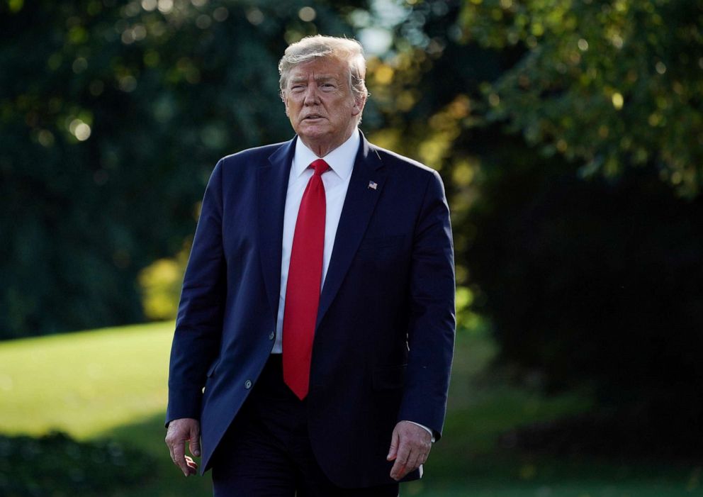 PHOTO: President Donald Trump walks across the South Lawn of the White House, Sept. 16, 2019.