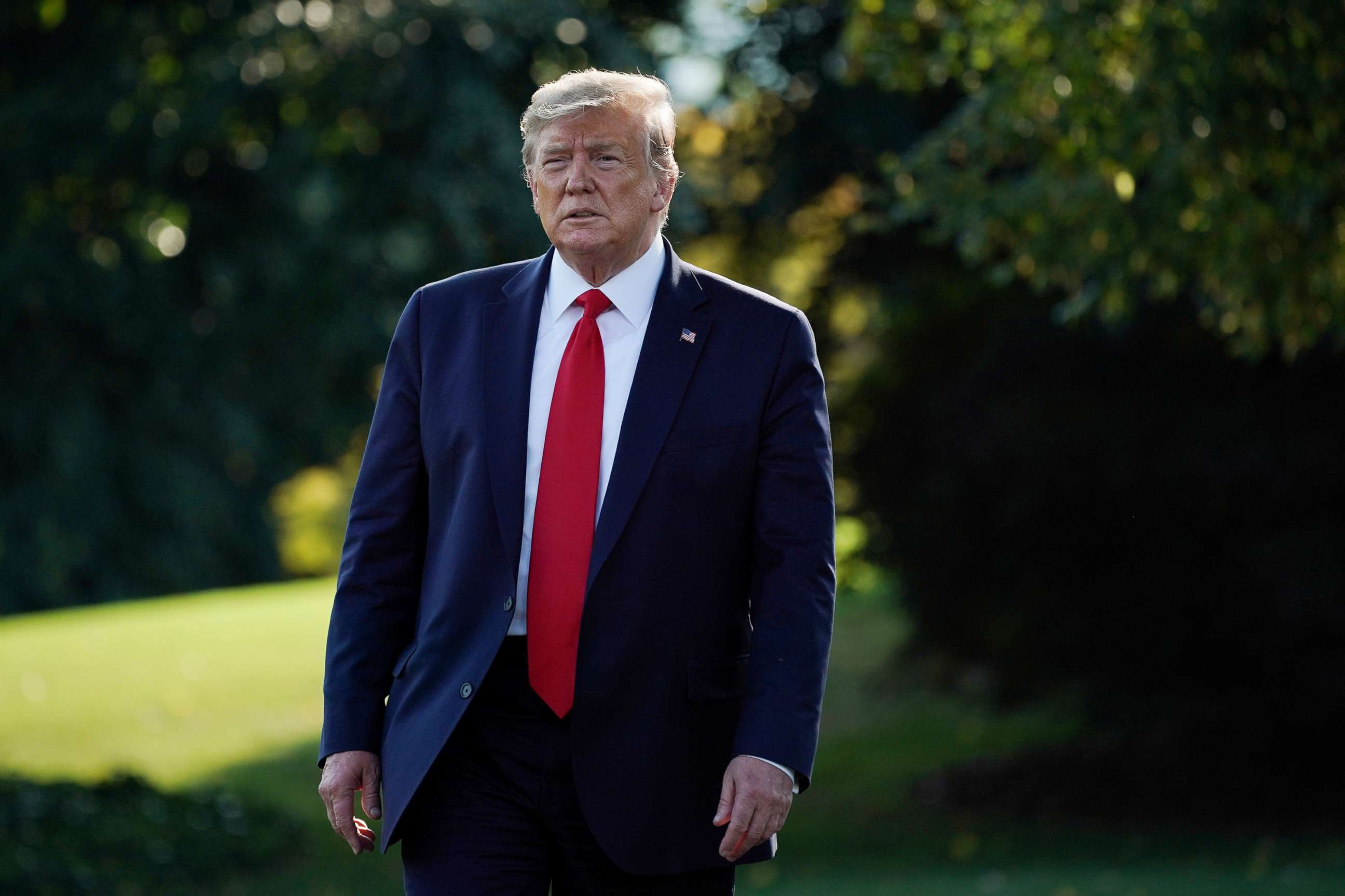 PHOTO: President Donald Trump walks across the South Lawn of the White House, Sept. 16, 2019.