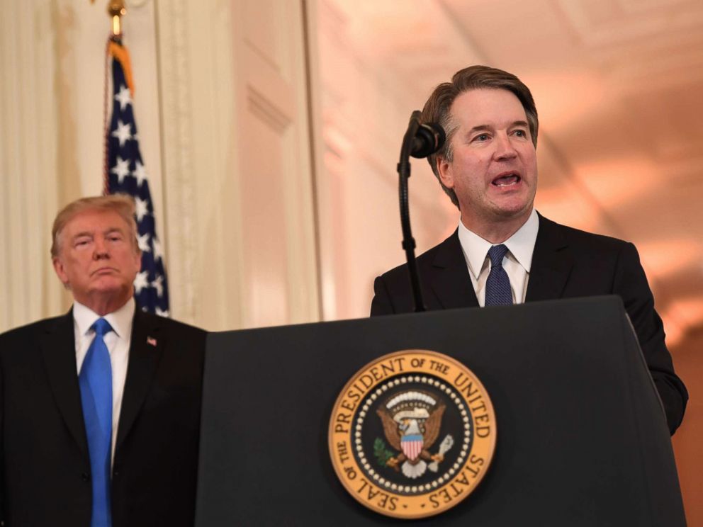 PHOTO: Judge Brett Kavanaugh speaks after being nominated by US President Donald Trump to the Supreme Court in the East Room of the White House on July 9, 2018 in Washington.