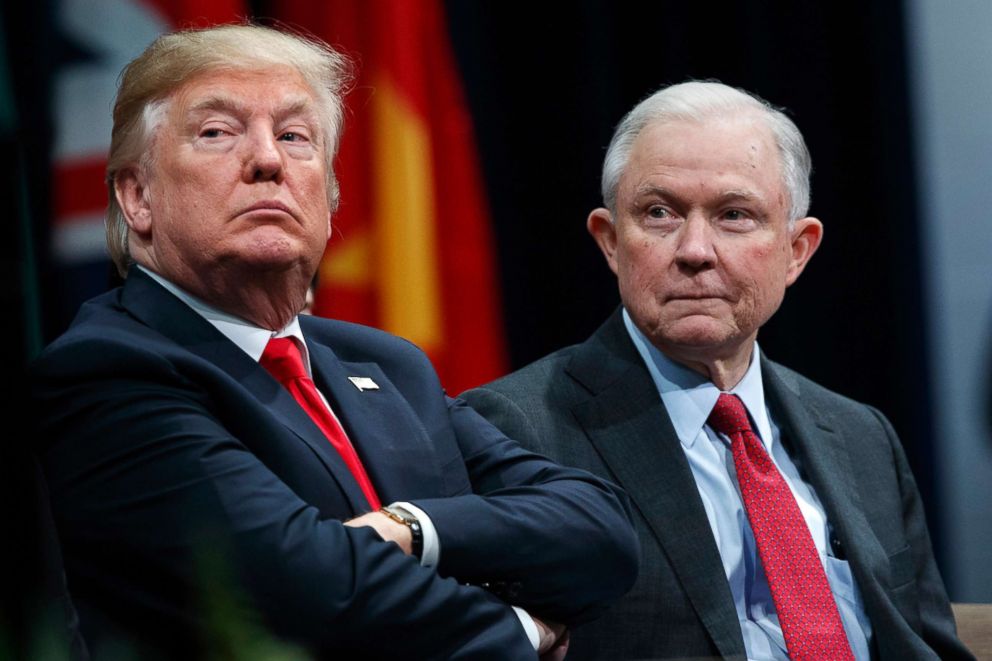 PHOTO: President Donald Trump appears with Attorney General Jeff Sessions during the FBI National Academy graduation ceremony in Quantico, Va., Dec. 15, 2017.