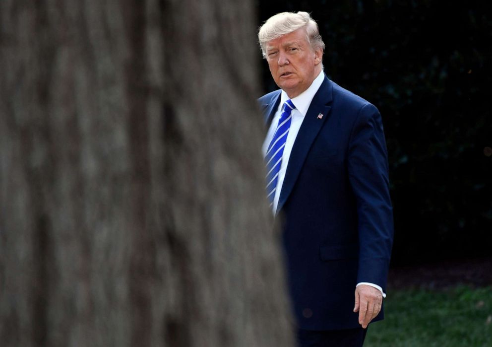 PHOTO: President Donald Trump walks from the Oval Office to the South Lawn of the White House in Washington, Aug. 30, 2019.