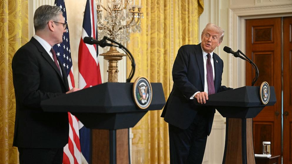 PHOTO: President Donald Trump (R) holds a bilateral meeting with British Prime Minister Keir Starmer in the Oval Office of the White House in Washington, D.C., on Feb. 27, 2025.