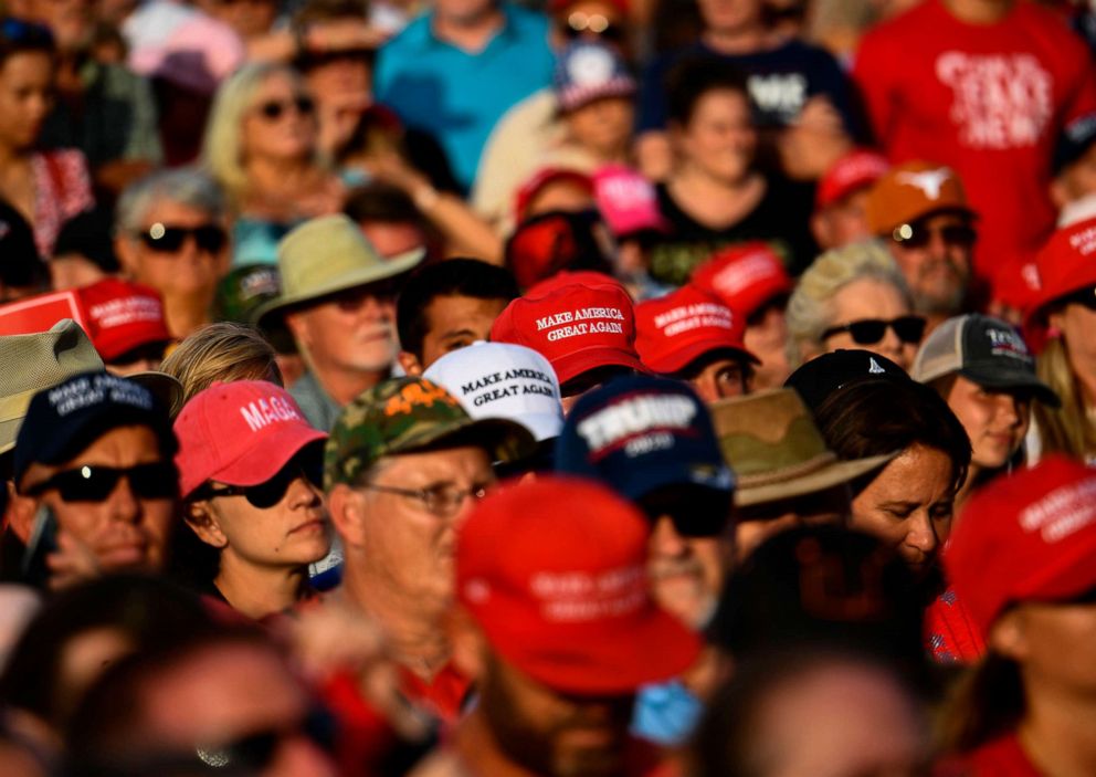 PHOTO: Rally attendees wait for the arrival of President Donald Trump during a Make America Great Again rally at Aaron Bessant Amphitheater in Panama City Beach, Fla., May 8, 2019.