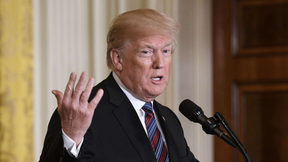 President Donald Trump speaks during a joint press conference with three Baltic States (Estonia, Latvia and Lithuania) in the East Room of the White House, April 3, 2018.
