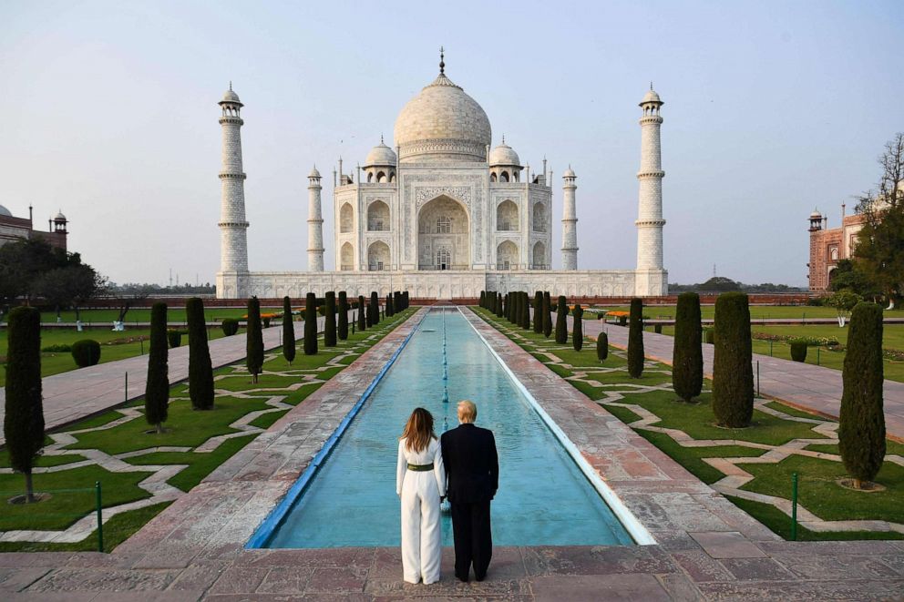 PHOTO: President Donald Trump and First Lady Melania Trump visit the Taj Mahal in Agra, Feb. 24, 2020. 