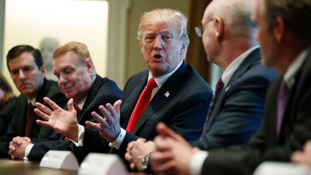 PHOTO: President Donald Trump speaks during a meeting with steel and aluminum executives in the Cabinet Room of the White House, March 1, 2018.