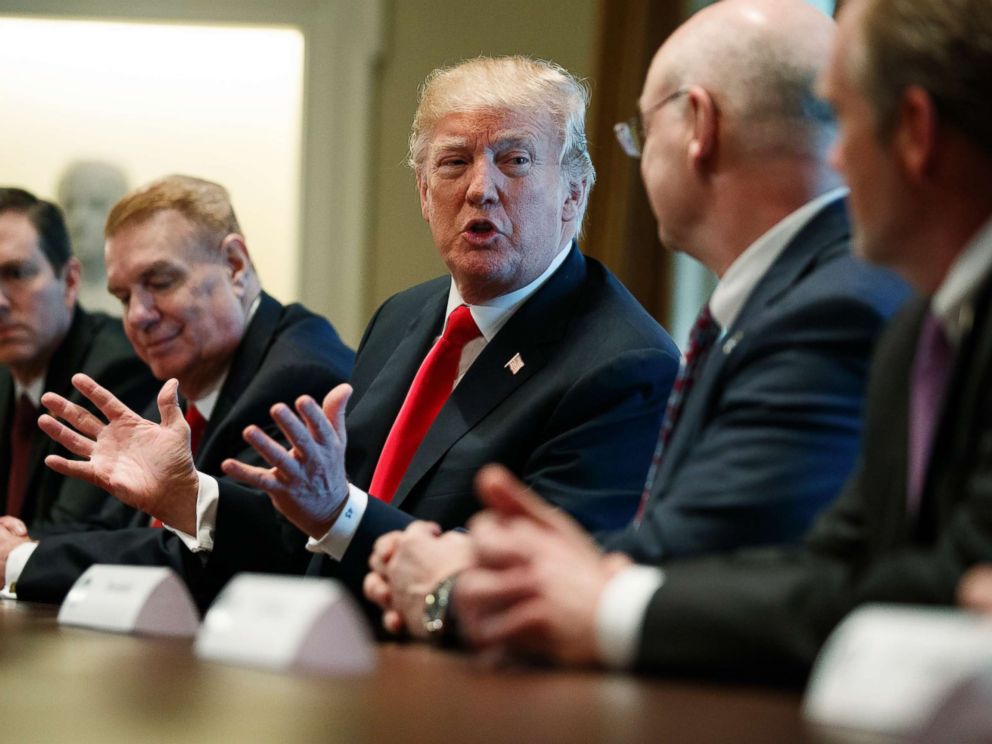 PHOTO: President Donald Trump speaks during a meeting with steel and aluminum executives in the Cabinet Room of the White House, March 1, 2018.