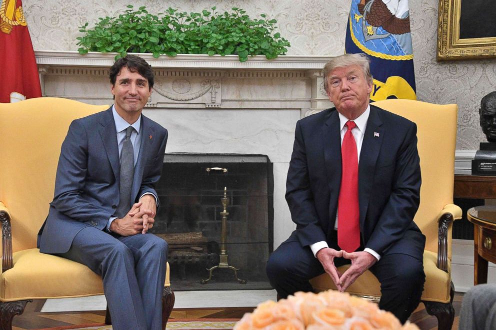PHOTO: Canadian Prime Minister Justin Trudeau, left, and President Donald Trump during their meeting at the White House in Washington, D.C., on Oct. 11, 2017.