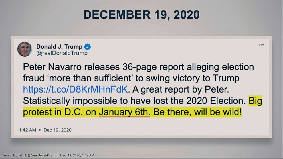 In this image from video, a Tweet from Donald Trump is shown to senators as House impeachment manager Rep. Jamie Raskin, speaks during the second impeachment trial of former President Donald Trump in the Senate at the Capitol in Washington, Feb. 10, 2021.