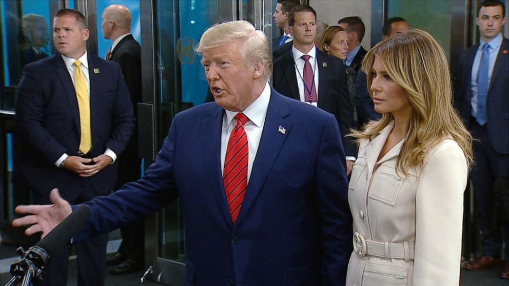 PHOTO: President Donald Trump accompanied by his wife Melania, arrives at the UN General Assembly in New York, Sept. 24, 2019.