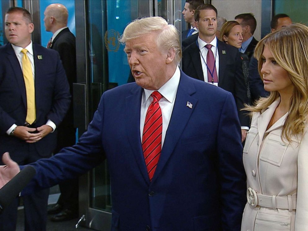 PHOTO: President Donald Trump accompanied by his wife Melania, arrives at the UN General Assembly in New York, Sept. 24, 2019.