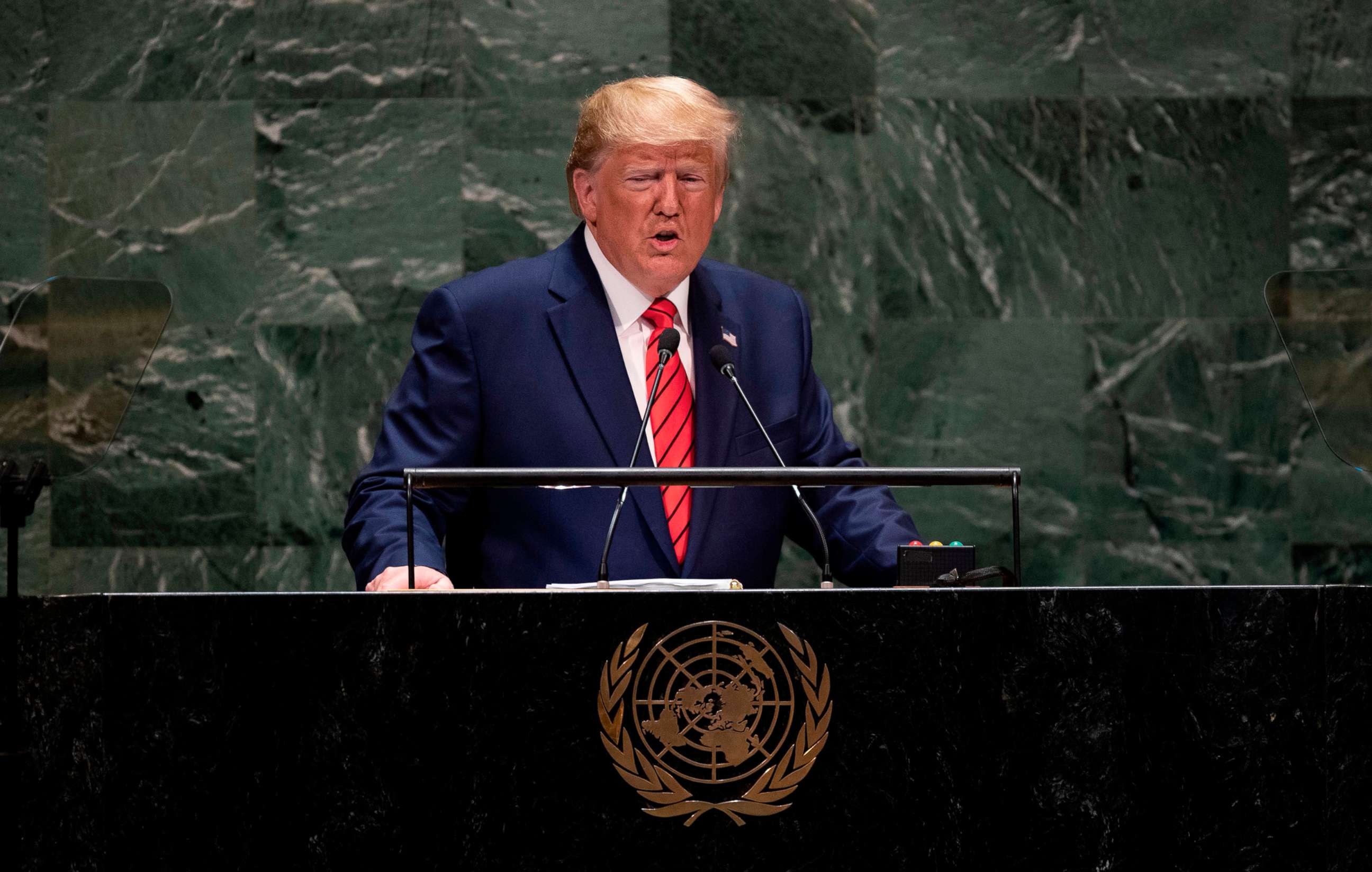 PHOTO: President Donald Trump speaks during the 74th Session of the United Nations General Assembly at UN Headquarters in New York City, Sept. 24, 2019.