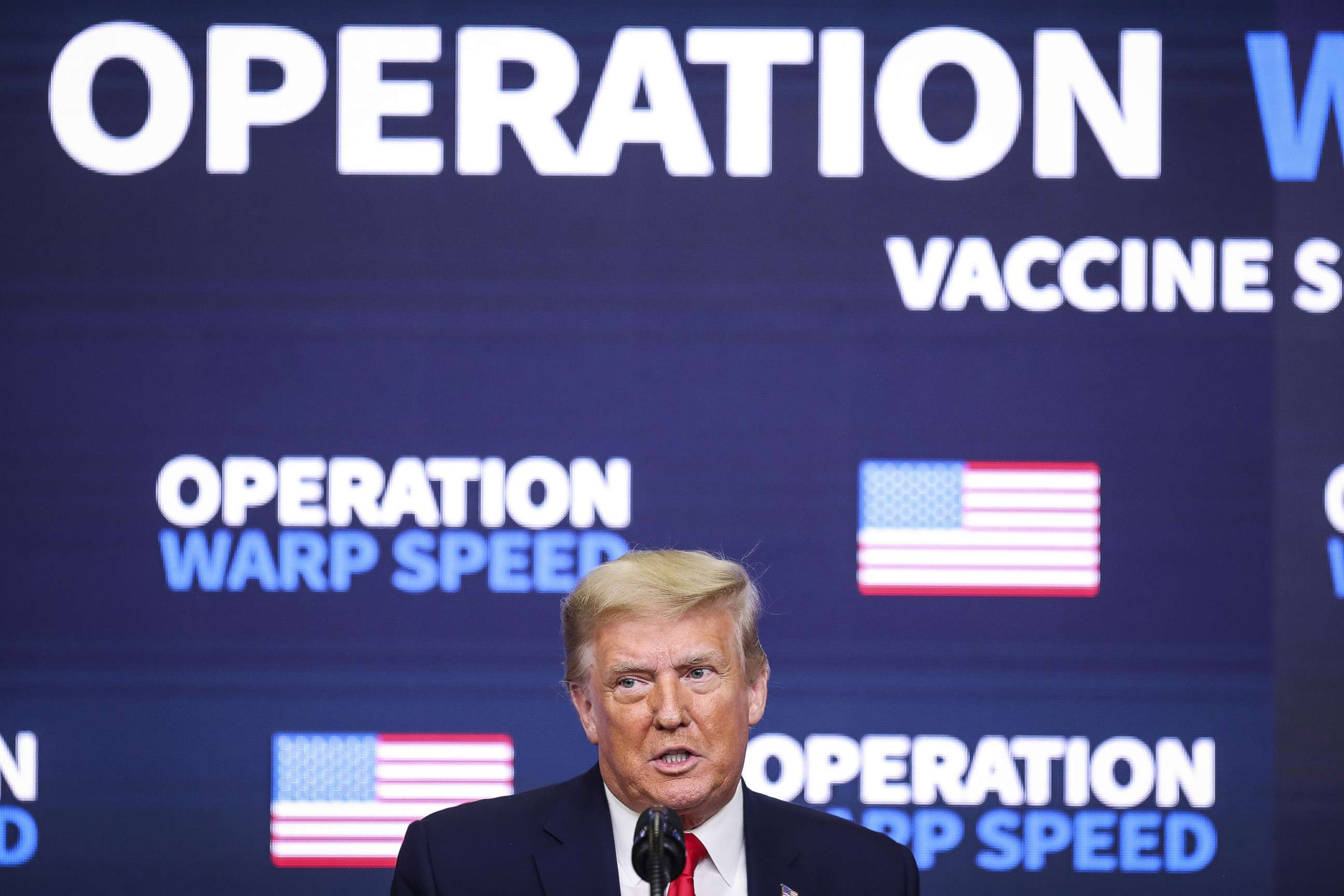 PHOTO: President Donald Trump speaks during an Operation Warp Speed vaccine summit at the White House in Washington on Dec. 8, 2020. Trump celebrated the development of coronavirus vaccines and vowed to use executive powers to acquire sufficient doses.