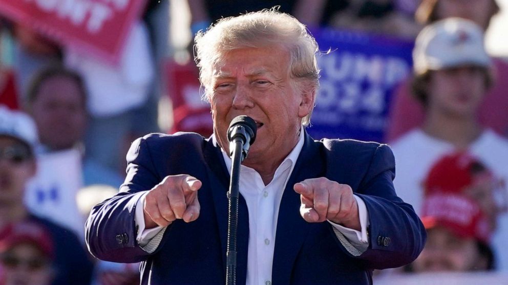 PHOTO: Former President Donald Trump speaks at a campaign rally at Waco Regional Airport, Mar. 25, 2023, in Waco, Texas.