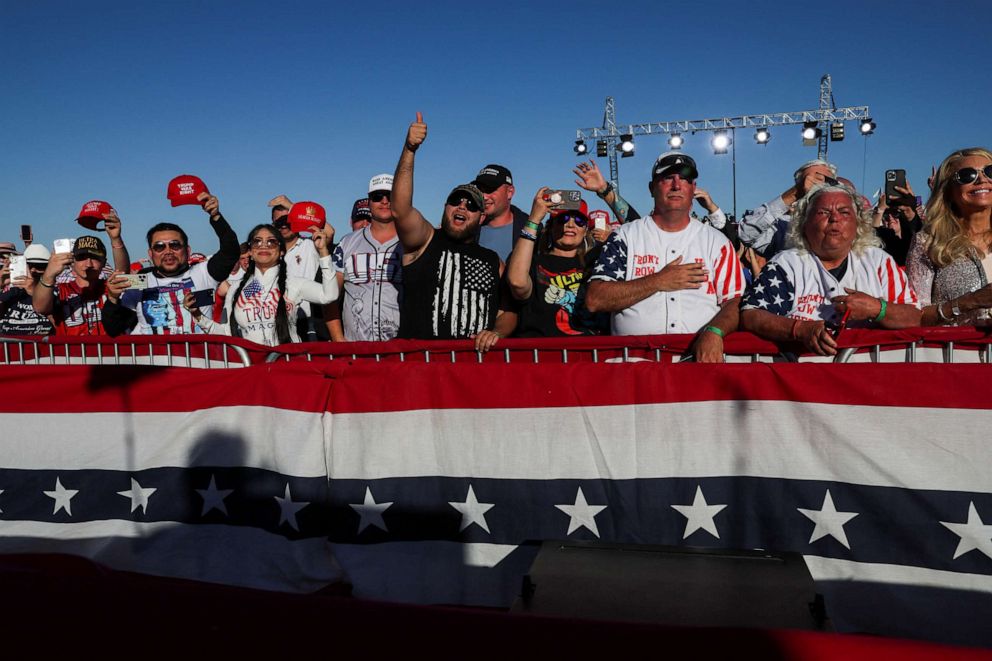 PHOTO: Supporters of former U.S. President Donald Trump attend his first campaign rally after announcing his candidacy for president in the 2024 election at an event in Waco, Texas, Mar. 25, 2023.