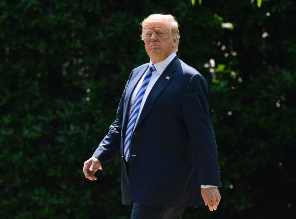 PHOTO: President Donald Trump walks to Marine One on the South Lawn of the White House, June 1, 2018.