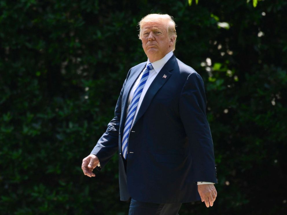 PHOTO: President Donald Trump walks to Marine One on the South Lawn of the White House, June 1, 2018.