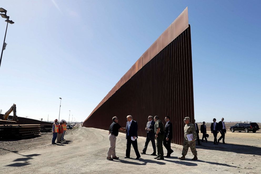 PHOTO: President Donald Trump tours a section of the southern border wall, Sept. 18, 2019, in Otay Mesa, Calif.